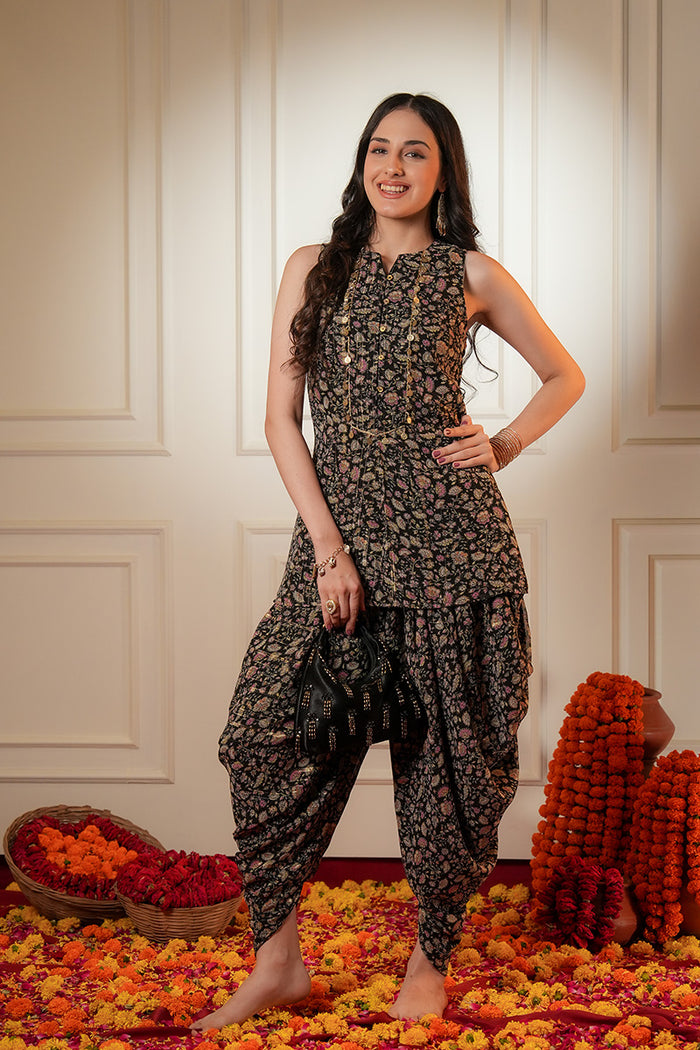 Sundrika Indo Western Black Kurta Set