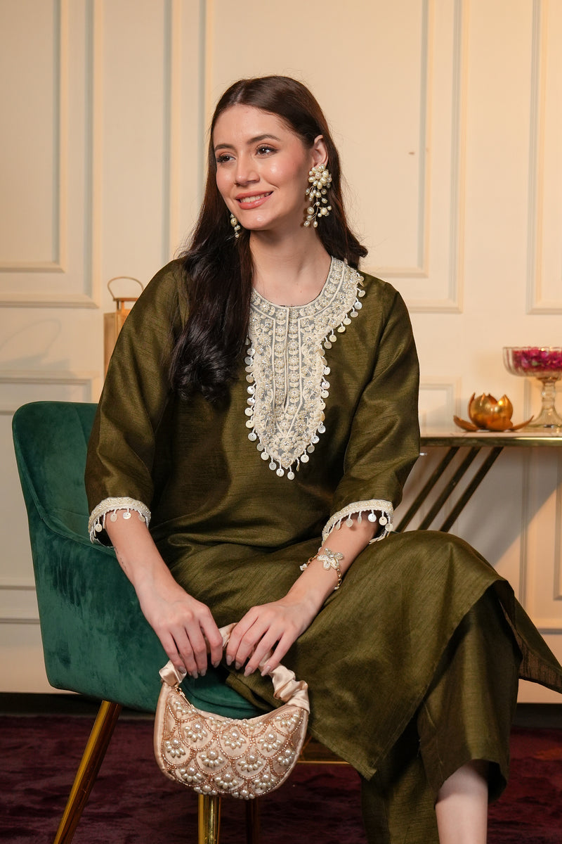 Saanjh Pearl Green Kurta Set