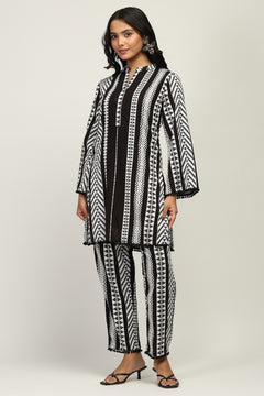 Indo-Western 100% Pure Cotton Yarn Dyed Geometric Stripe Co-Ord Set