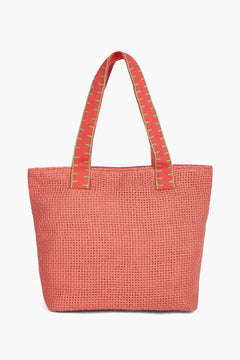 Back view of natural jute embroidered tote bag for women