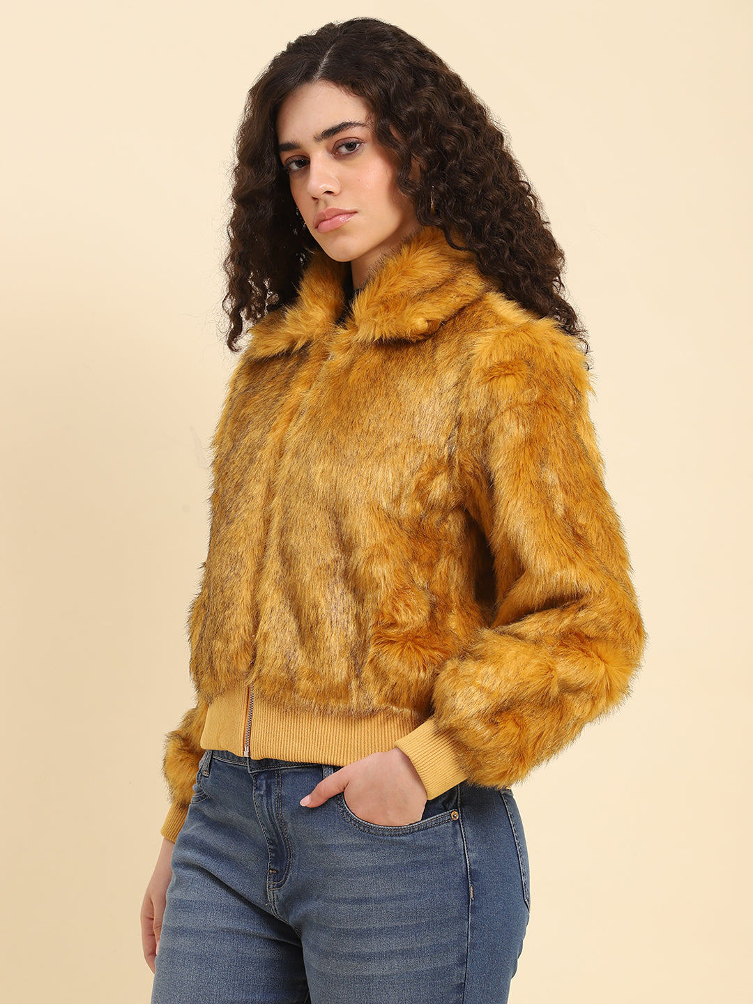 Golden Fox Faux Fur Bomber Jacket