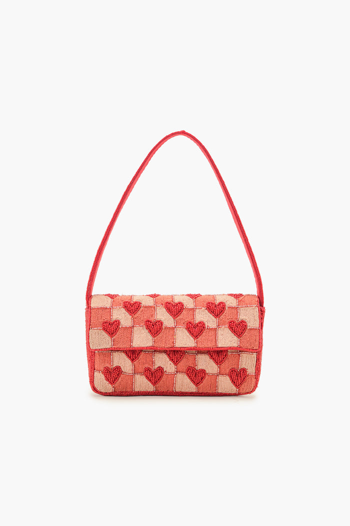 Handcrafted Embossed Heart Fully Beaded Luxury Shoulder Bag - Valentine's Special Evening Purse