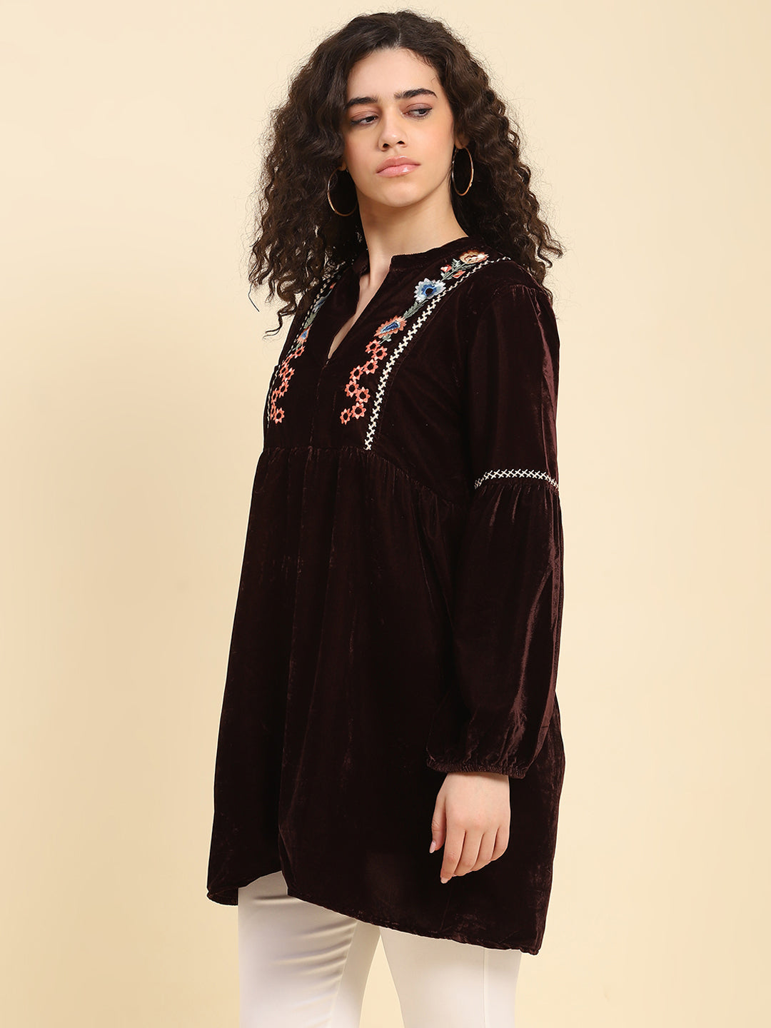 Velvet Embroidered Tunic Dress