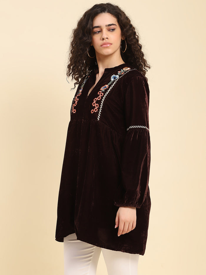 Velvet Embroidered Tunic Dress