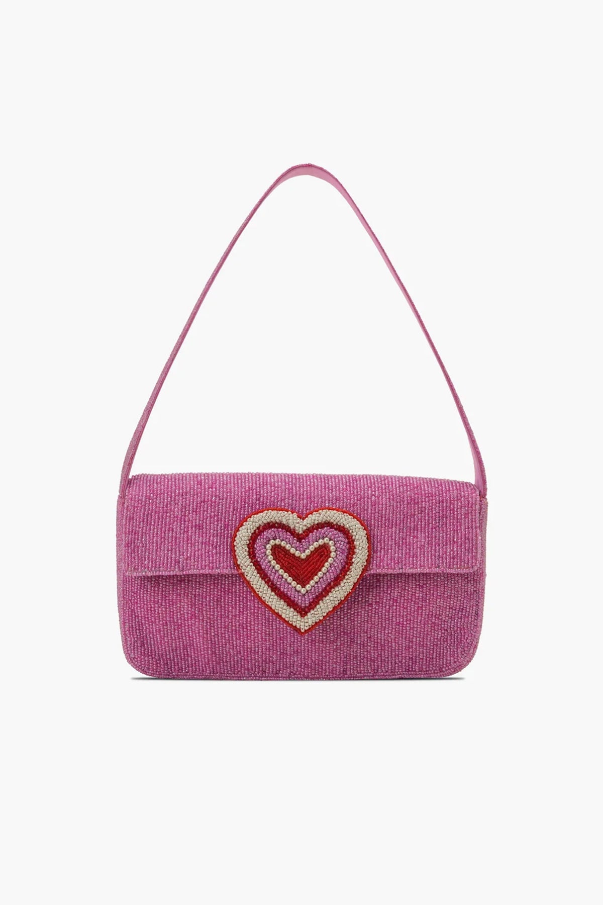 Chic Pink Heart Embellished Shoulder Bag