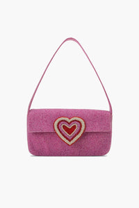 Chic Pink Heart Embellished Shoulder Bag