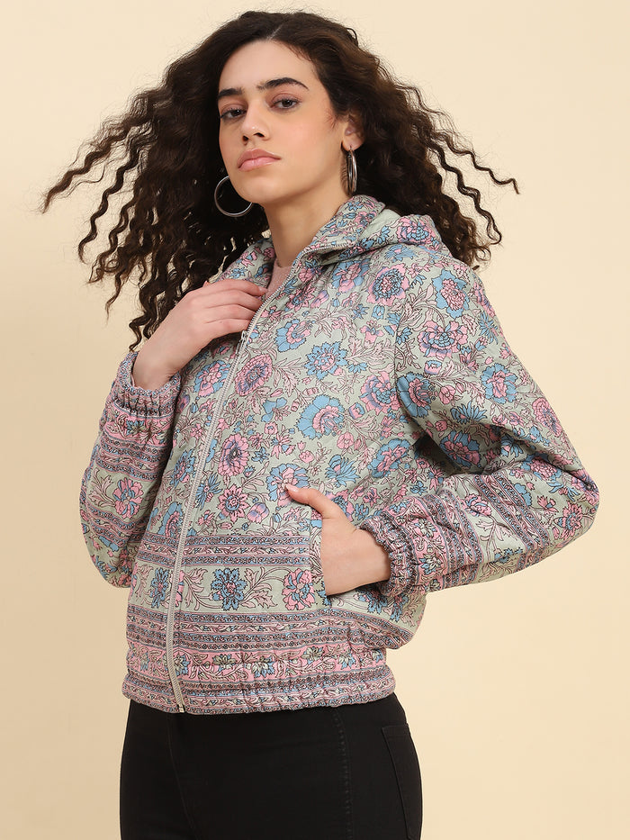 Aruba Blue Floral Bomber Jacket