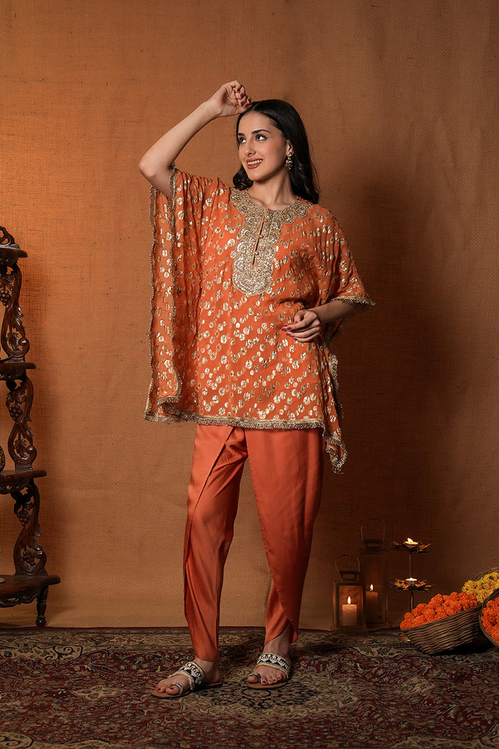 Sunheri Indo Western Kaftaan Co-ord Set