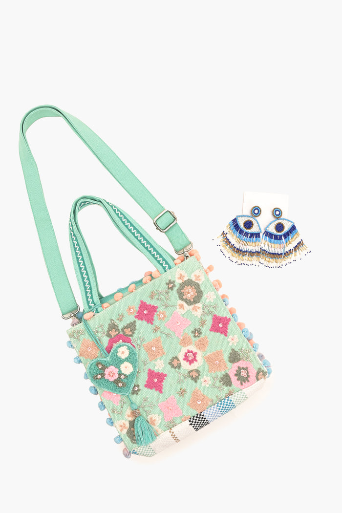Whimsical Turquoise Mini Tote + Earrings Combo
