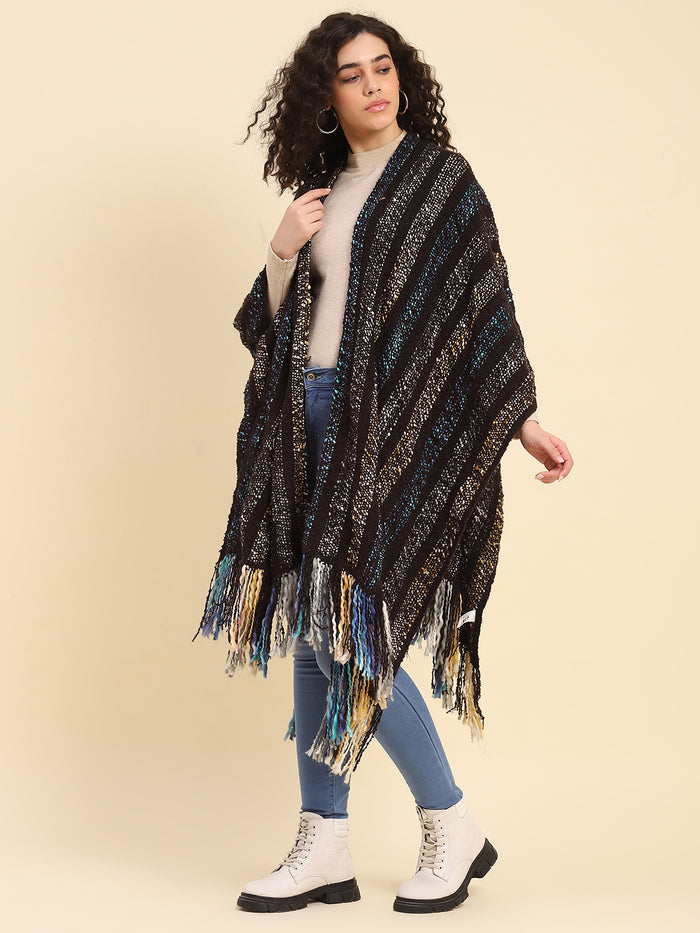 Acrylic Handwoven Bohemian Fringes Poncho