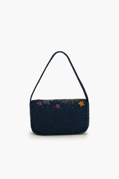 Cosmic Charm beaded shoulder bag in denim blue By Boho Girl