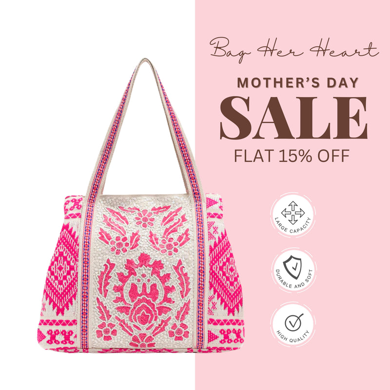 Bohemian Embellished Tote Bag - Pink