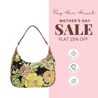 Floral Tapestry Shoulder Bag - Black