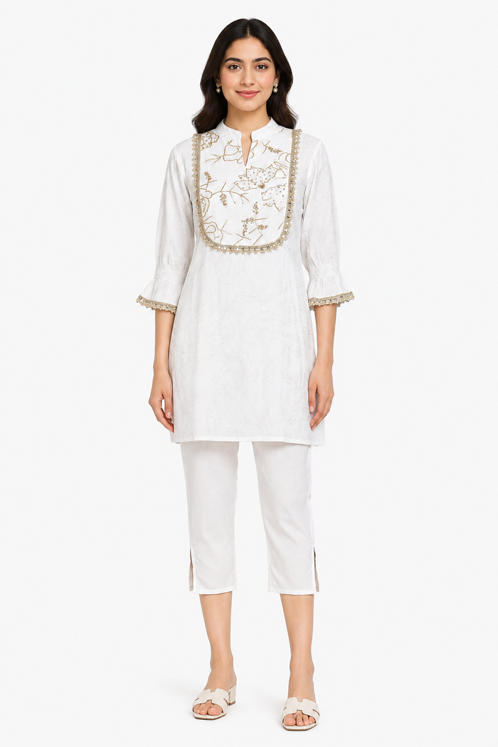 Ivory Bloom Embroidered Kurta Pant Set
