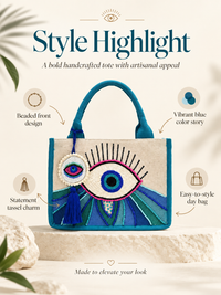 Ocean Eye Beaded Canvas Tote Bag