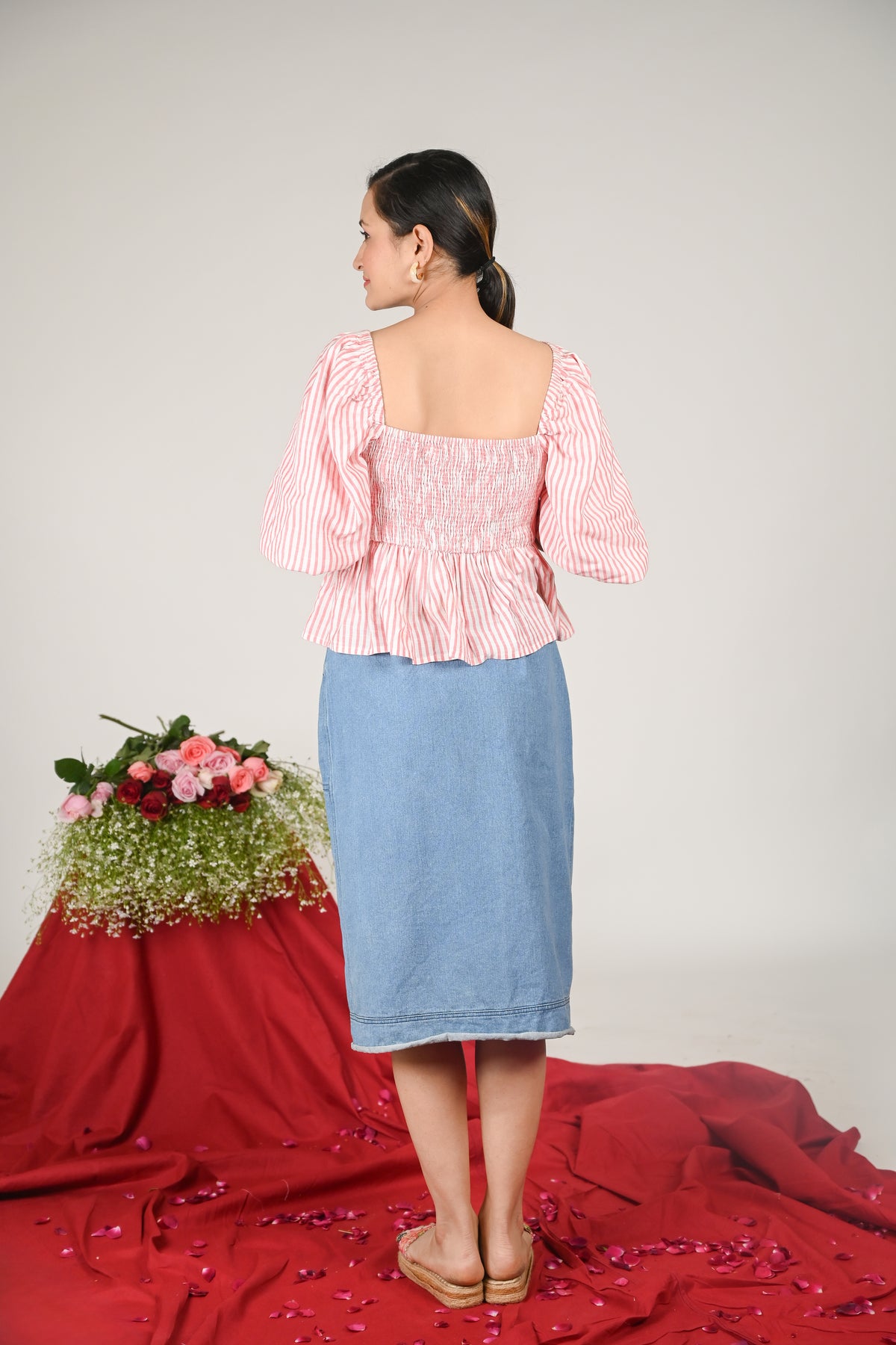 Women Striped Romantic Heart Top