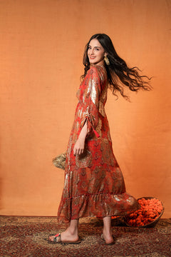 Ruhaniyah Rust Indo Western Women Dress