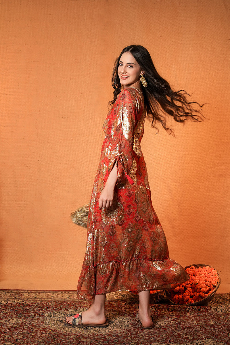 Ruhaniyah Rust Indowestern Women Dress