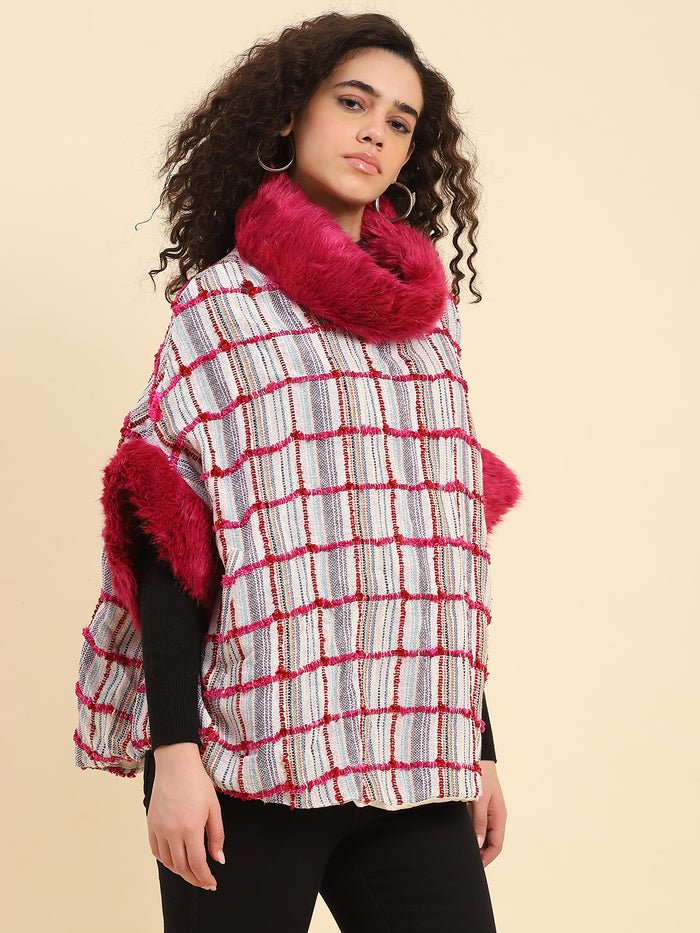 Pristine Checks Faux Fur Cape