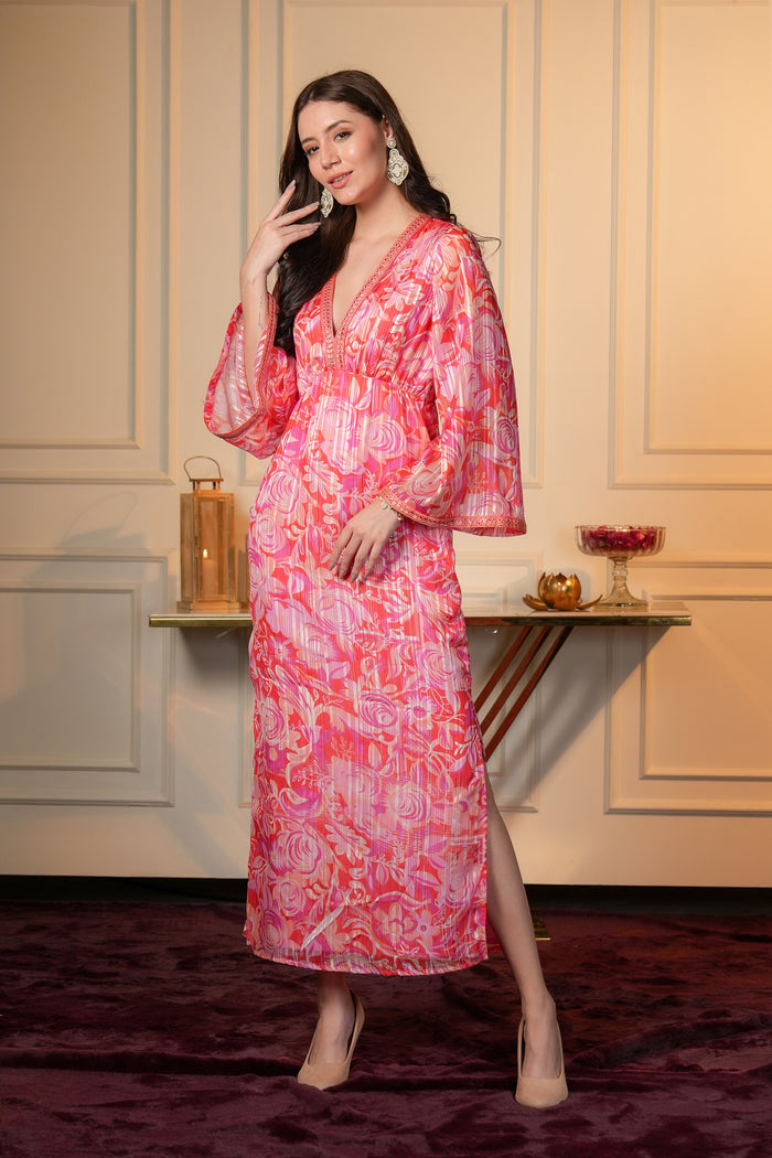 Classic Pink Floral Indo Western Dress.