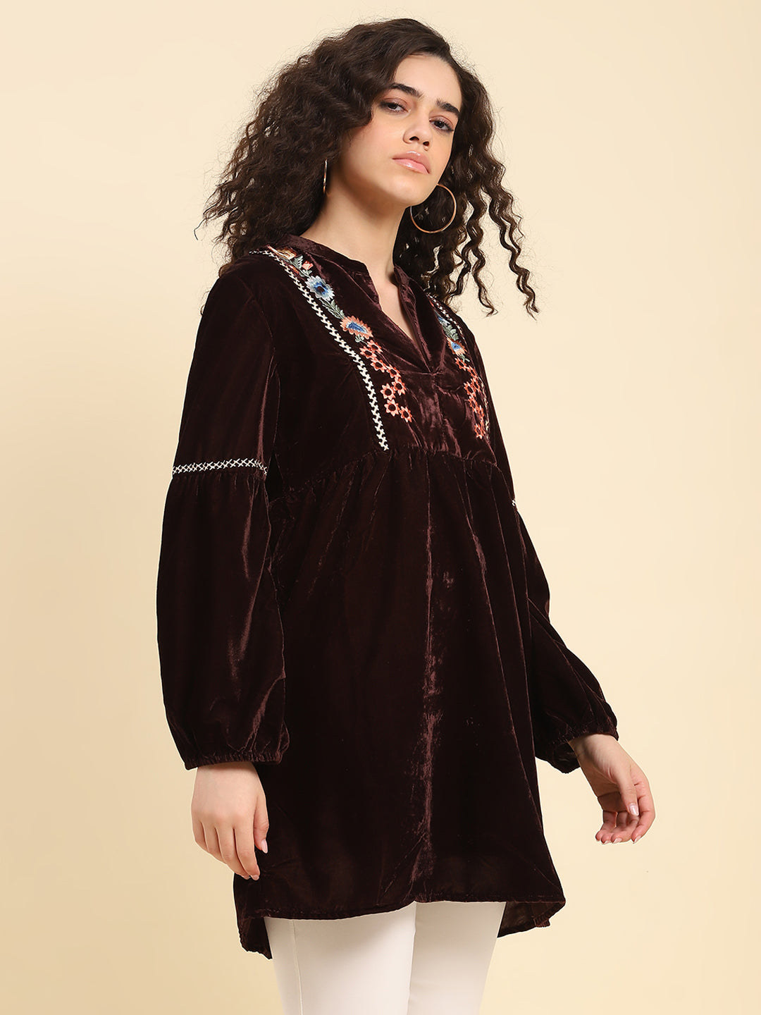 Velvet Embroidered Tunic Dress