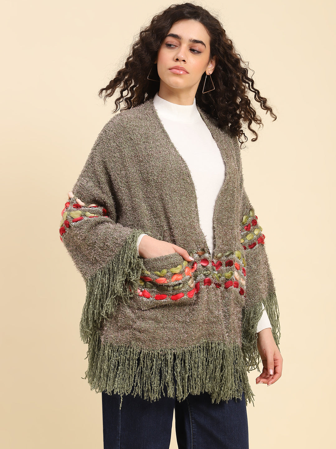 Olive Green Woolen Shrug