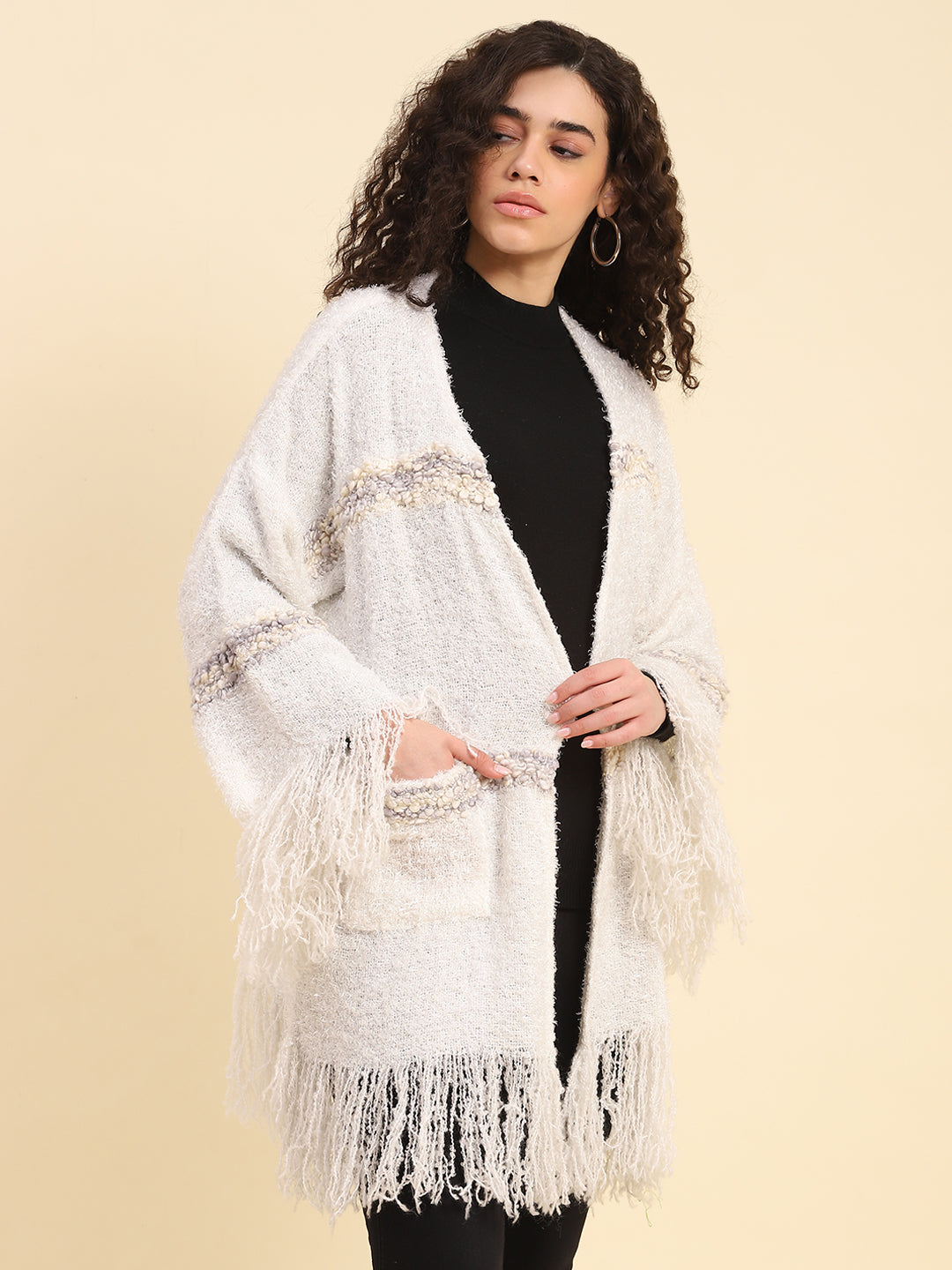 White Kimono Sleeved Winter Jacket