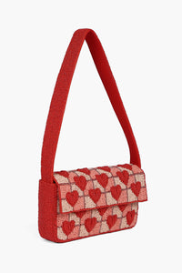 Handcrafted Embossed Heart Fully Beaded Luxury Shoulder Bag - Valentine's Special Evening Purse