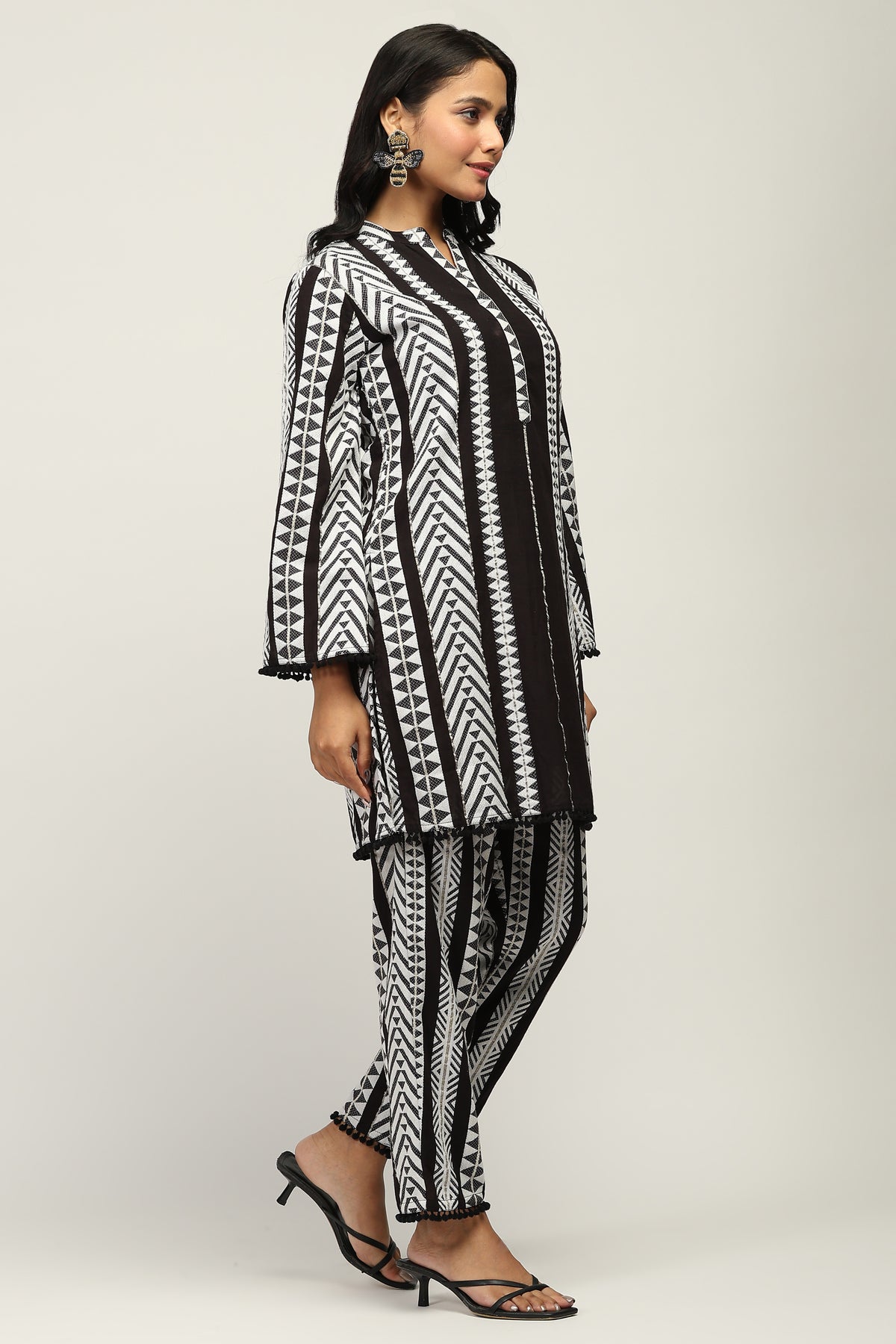 Indo-Western 100% Pure Cotton Yarn Dyed Geometric Stripe Co-Ord Set