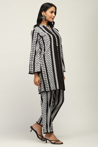 Indo-Western 100% Pure Cotton Yarn Dyed Geometric Stripe Co-Ord Set