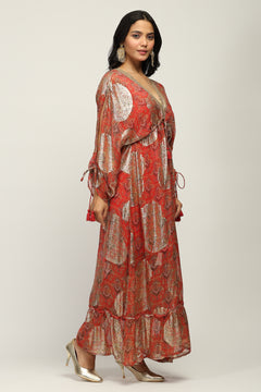 Ruhaniyah Rust Indo Western Women Dress