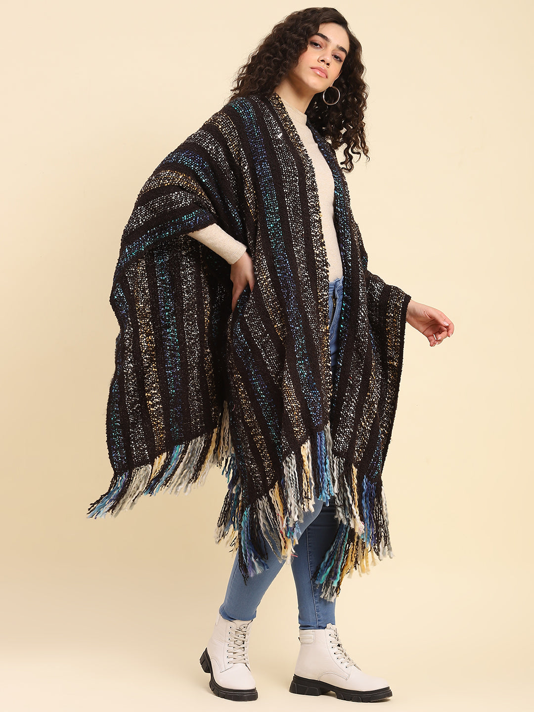 Acrylic Handwoven Bohemian Fringes Poncho