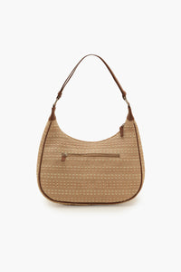 Beige Woven Half Moon Shoulder Bag