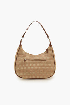 Beige Woven Half Moon Shoulder Bag