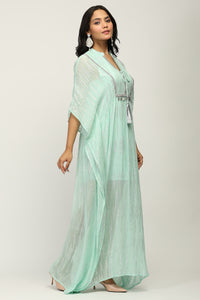 The Mint Shimmer - Women's Mint Green Embellished Lurex Kaftan Maxi Dress