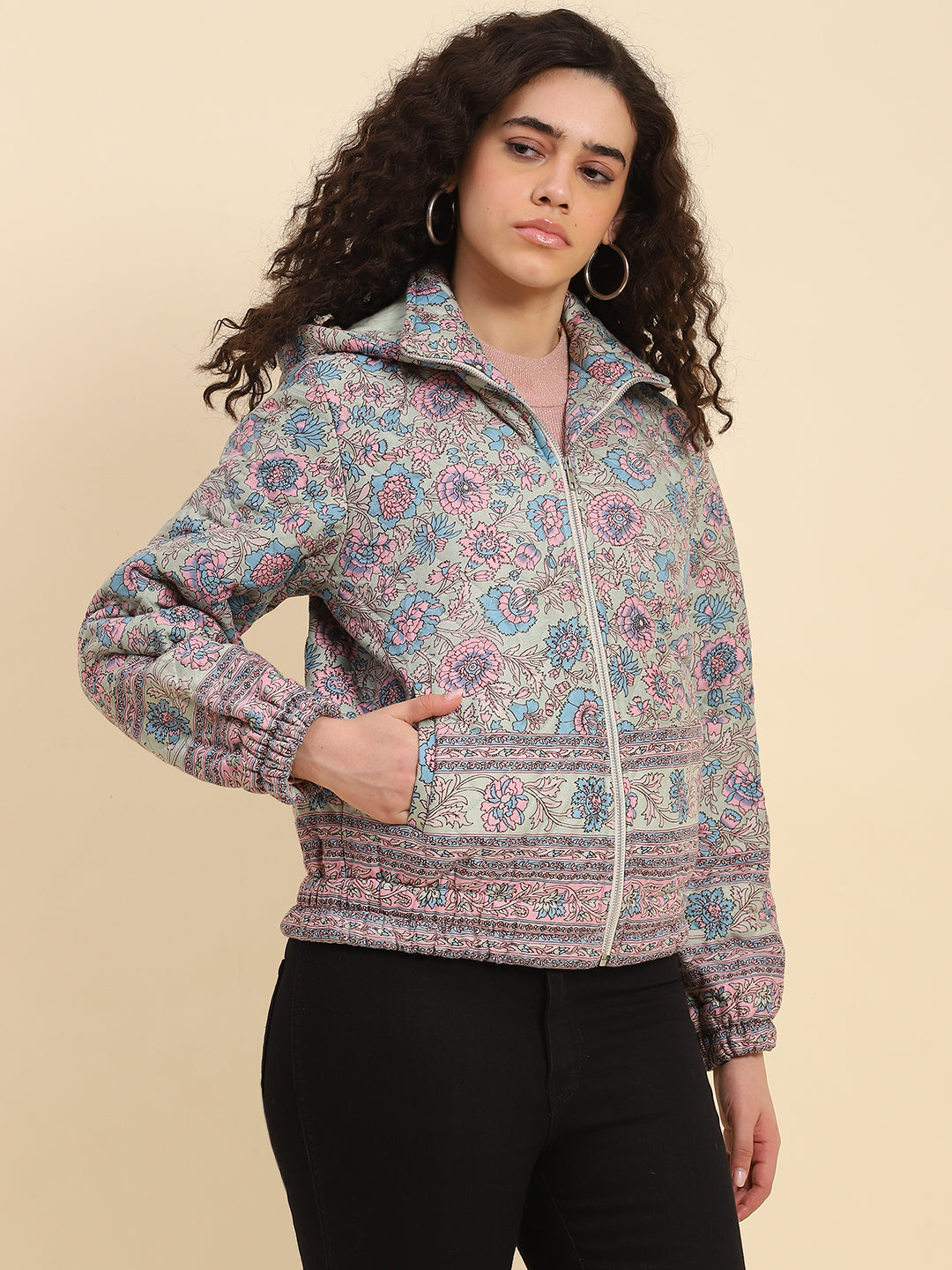 Aruba Blue Floral Bomber Jacket
