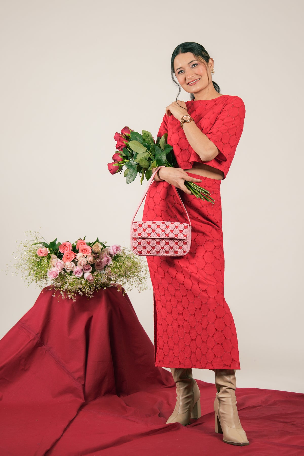 Handcrafted Heart-Pattern Fully Beaded Luxury Shoulder Bag - Valentine's Special Evening Purse