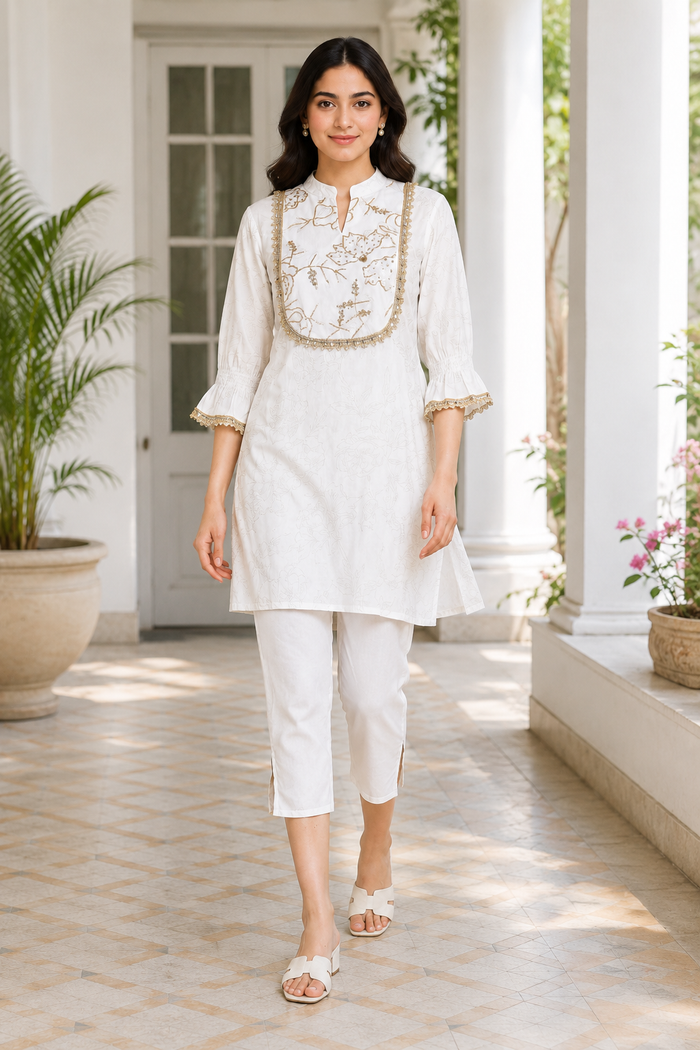 Ivory Bloom Embroidered Kurta Pant Set