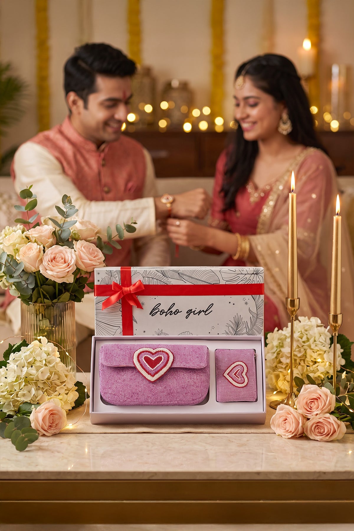 Blush Heart Beaded Shoulder Bag Gift Set