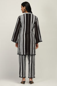 Indo-Western 100% Pure Cotton Yarn Dyed Geometric Stripe Co-Ord Set