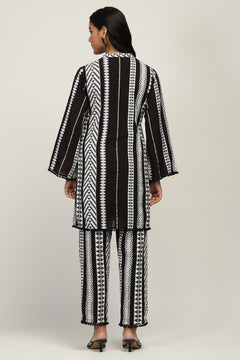 Indo-Western 100% Pure Cotton Yarn Dyed Geometric Stripe Co-Ord Set