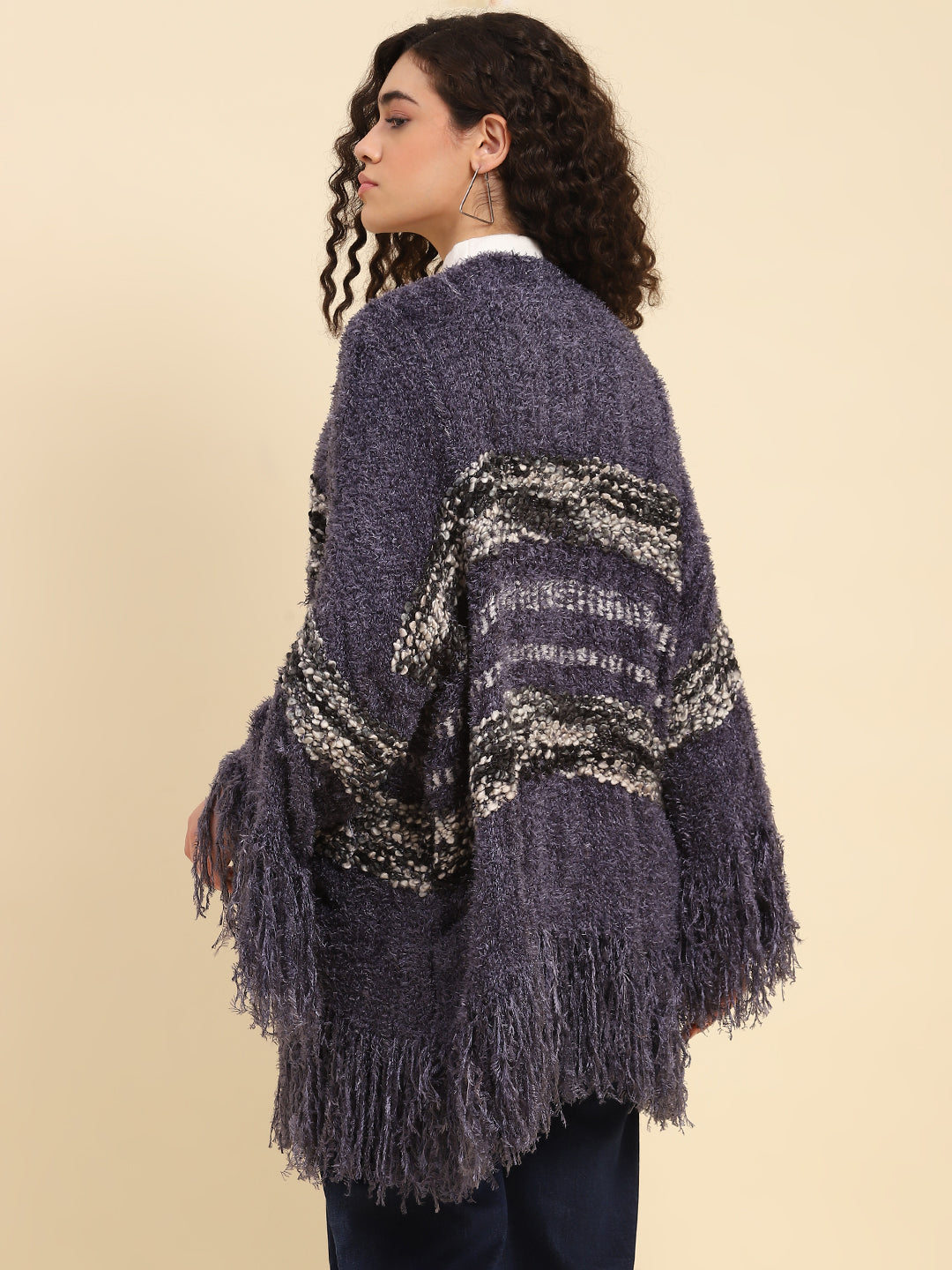Midnight Blue Fringed Winter Shrug
