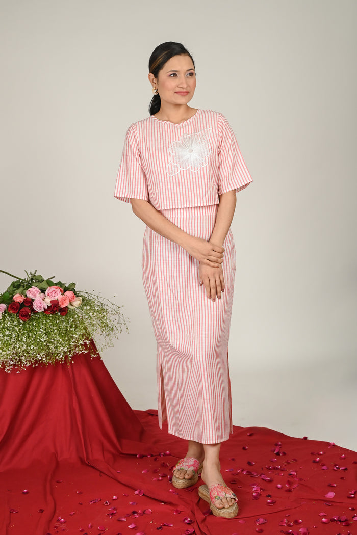 Women Schiffli Striped Crop Top