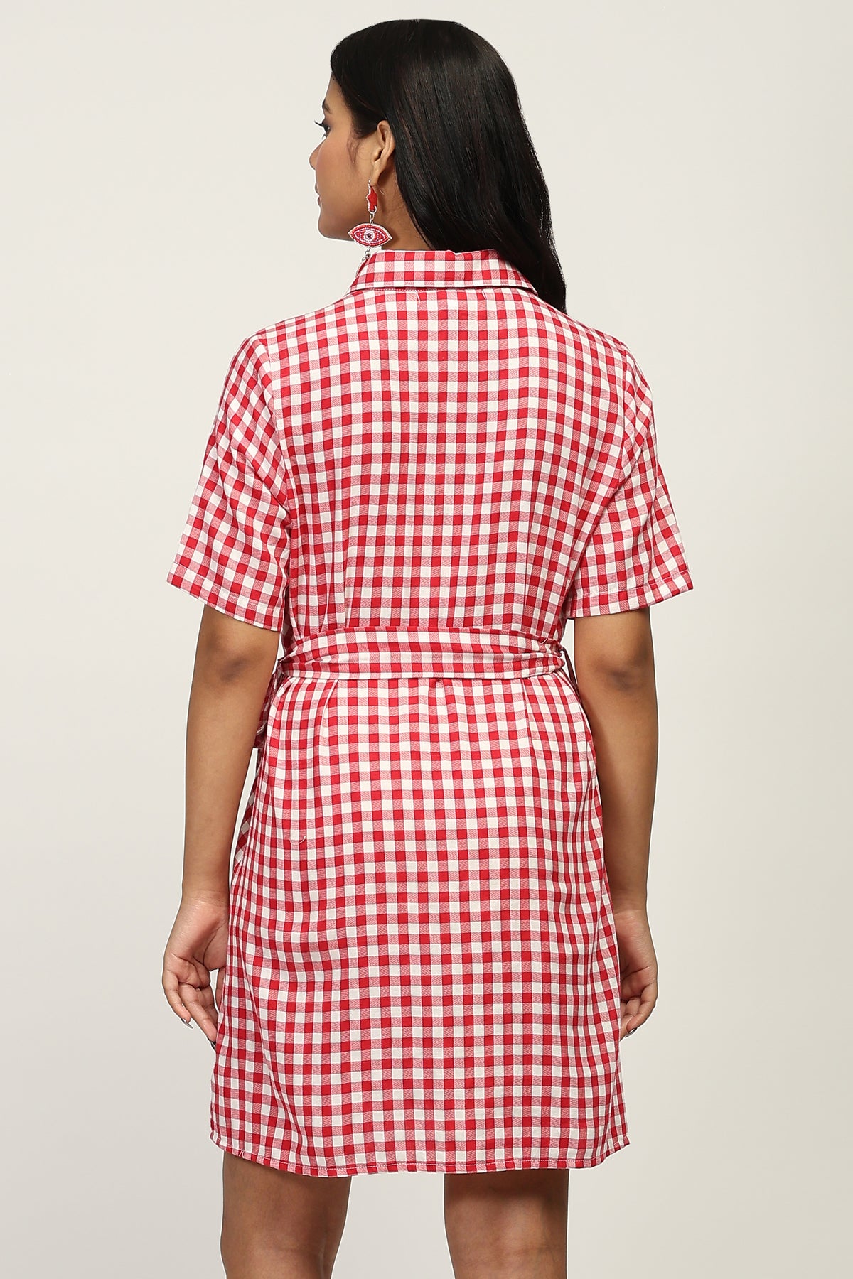 Women Red Checked Shirt Dress