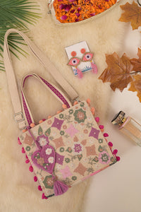 Whimsical Beige Mini Tote + Earrings Combo