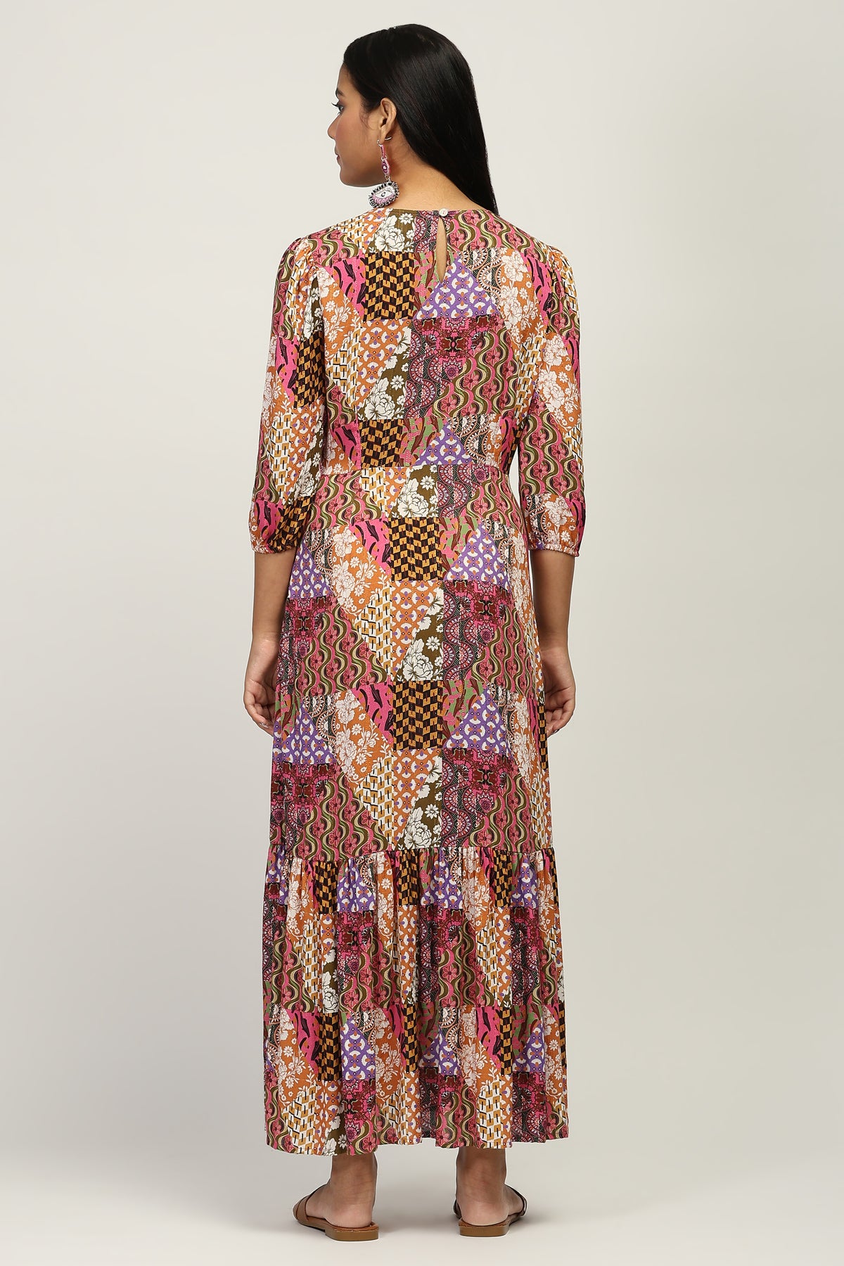 The Mosaic Muse Women's Multicolor Printed Viscose Lurex Dobby Fit & Flare Dress