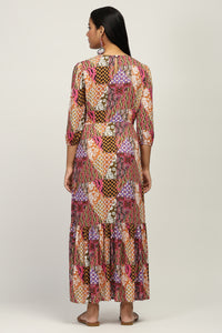 The Mosaic Muse Women's Multicolor Printed Viscose Lurex Dobby Fit & Flare Dress