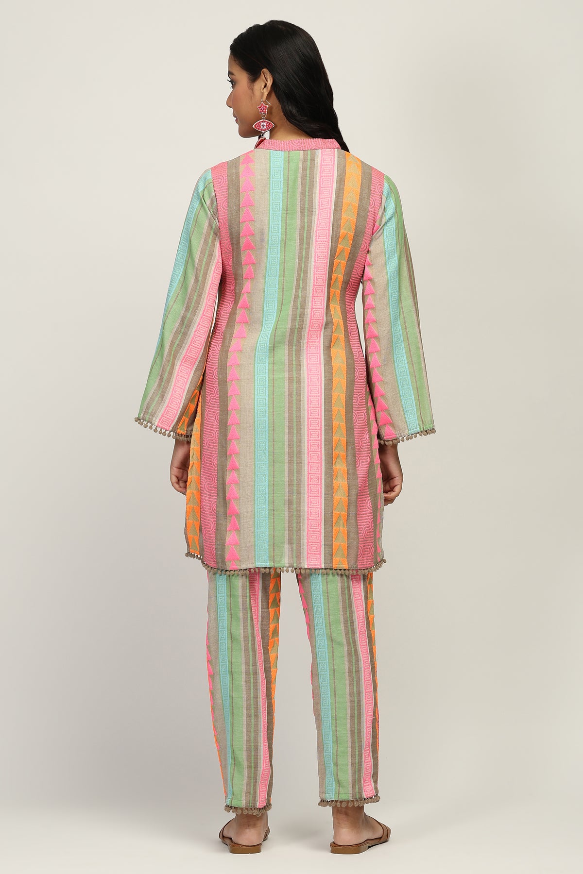 Women's 100% Pure Cotton Yarn Dyed Multi-Color Striped Co-Ord Set