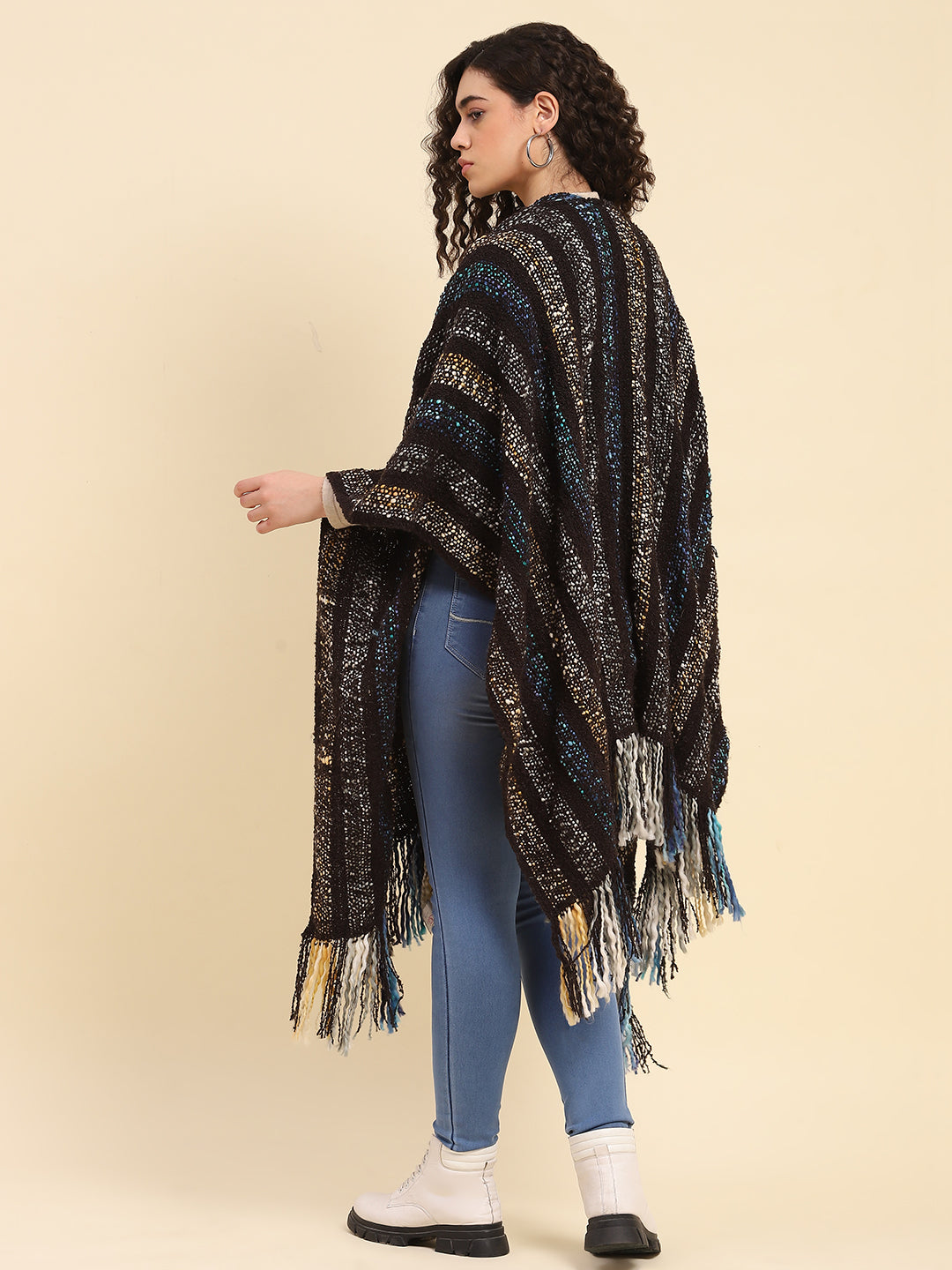 Acrylic Handwoven Bohemian Fringes Poncho