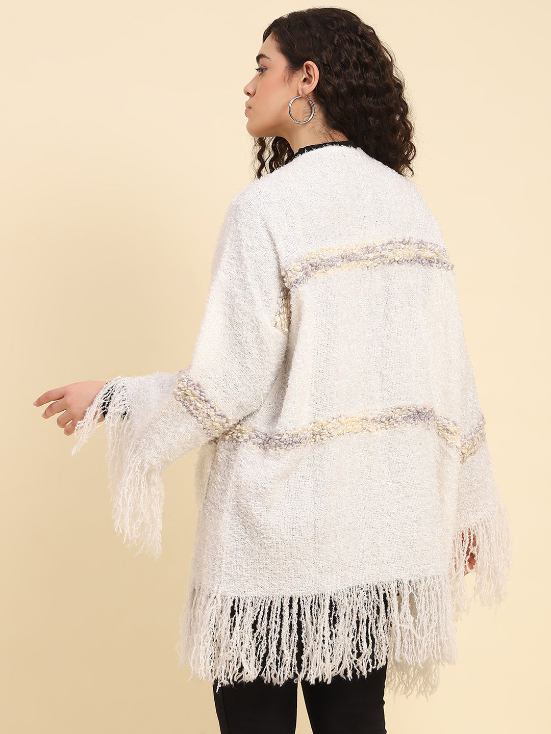 White Kimono Sleeved Winter Jacket
